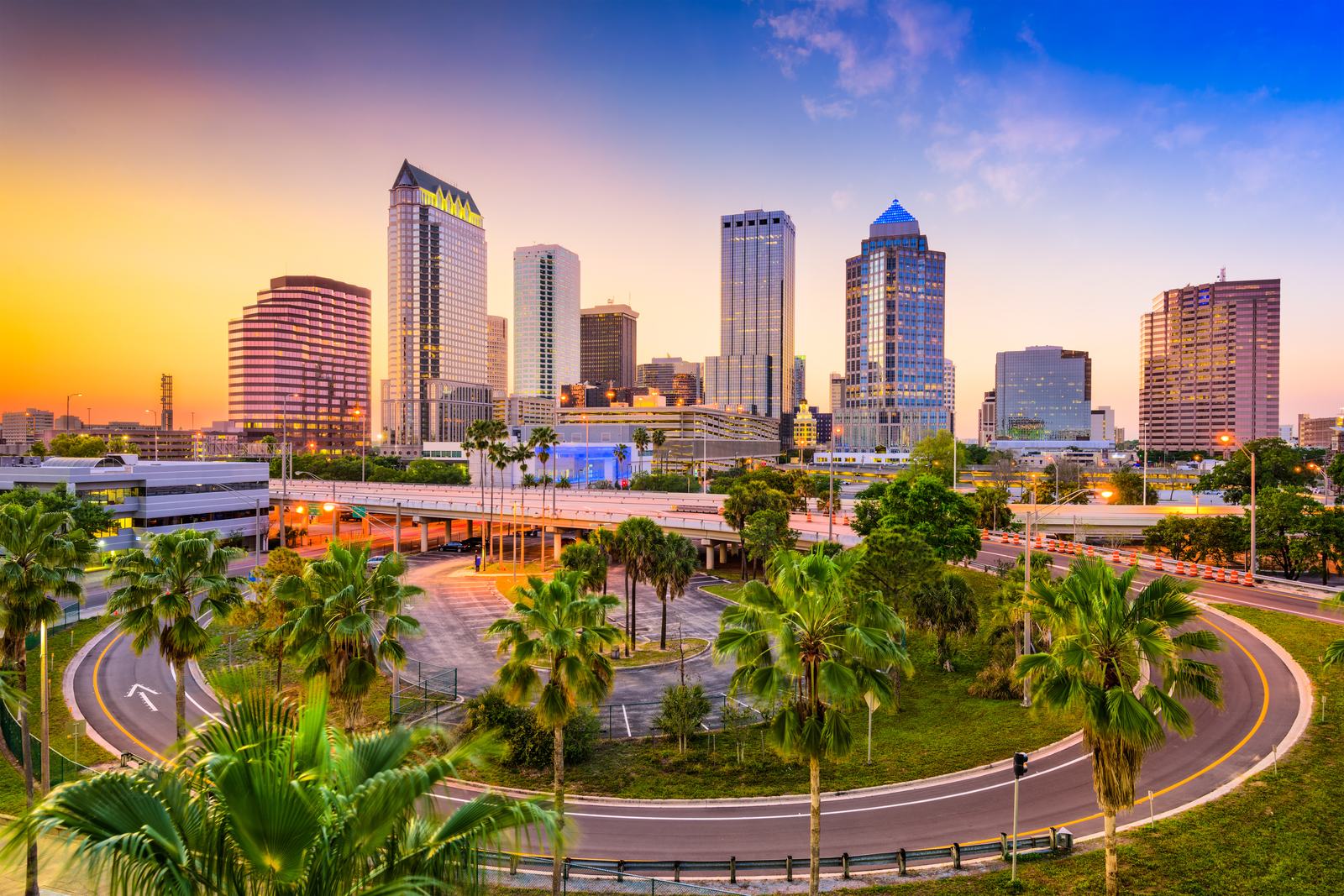 Downtown Tampa skyline at sunset